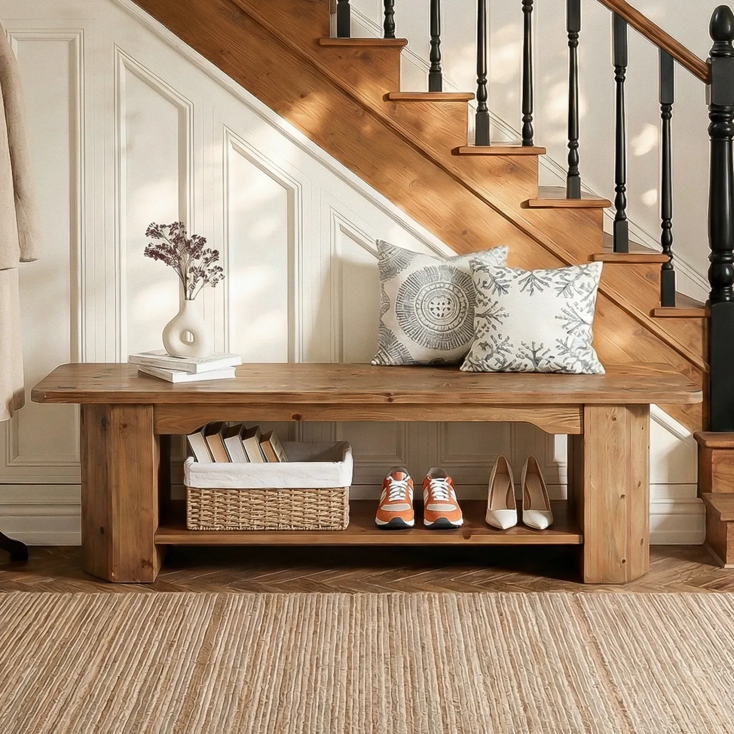 Tribesigns 63" Solid Wood Entryway Bench, Long Shoe Bench for Hallway