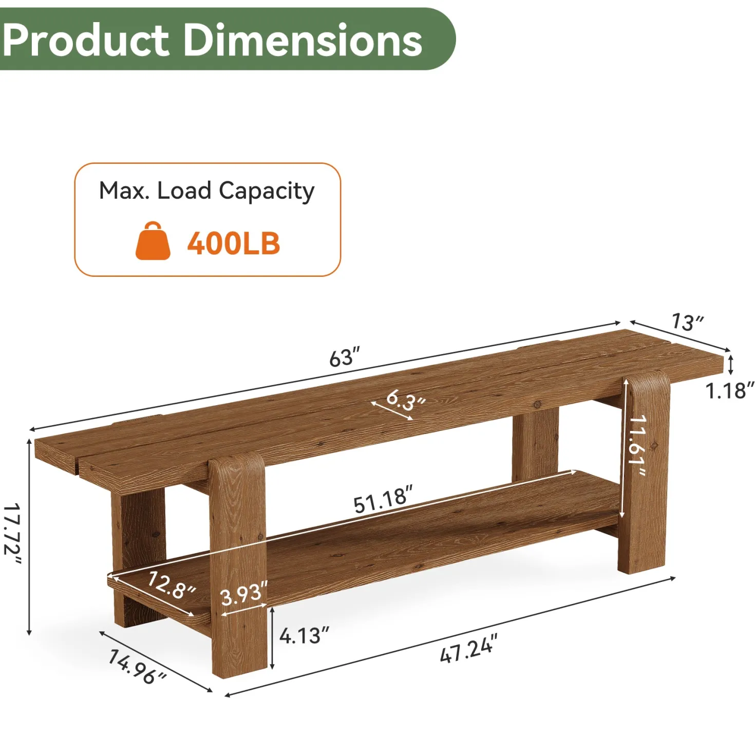 Tribesigns 63" Solid Wood Entryway Bench, Farmhouse Shoe Storage Bench for Hallway