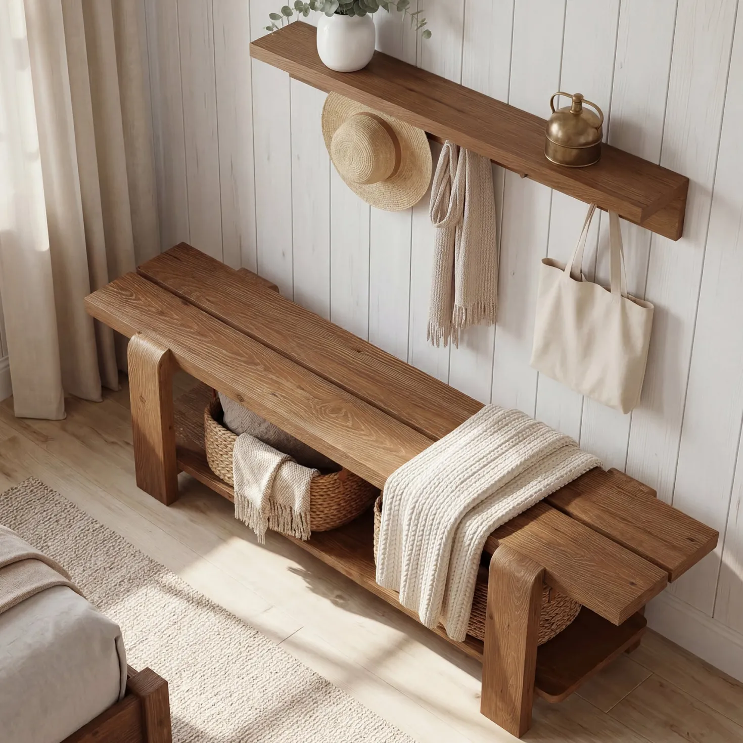 Tribesigns 63" Solid Wood Entryway Bench, Farmhouse Shoe Storage Bench for Hallway