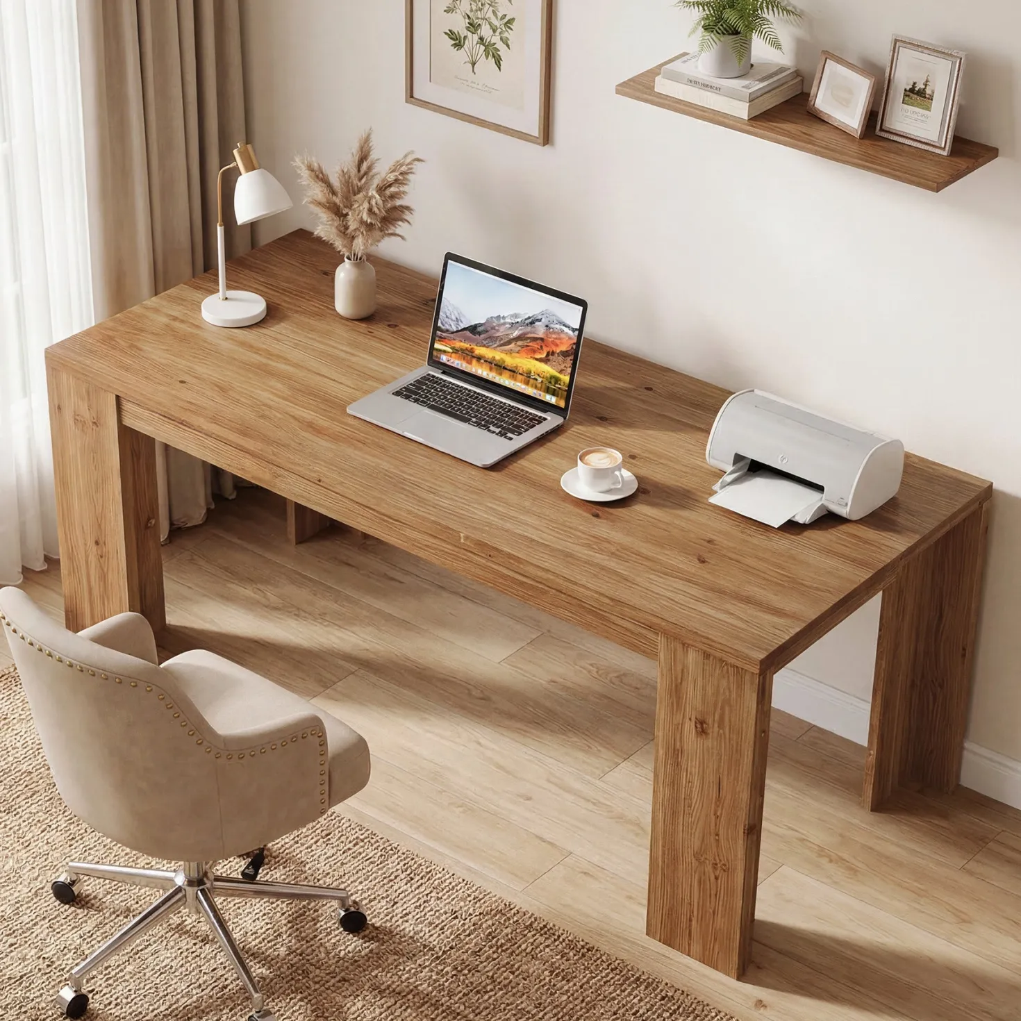Tribesigns 63" Solid Wood Executive Desk, Farmhouse Office Desk for Home