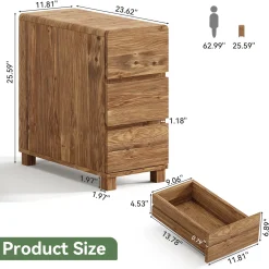 Tribesigns 3-Drawer Nightstand, Solid Wood Bedside Table for Bedroom