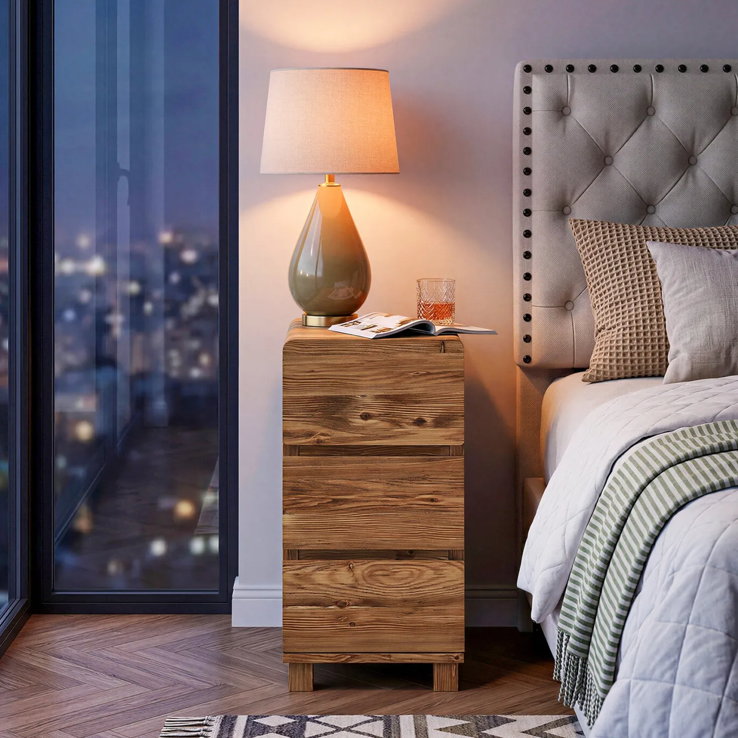 Tribesigns 3-Drawer Nightstand, Solid Wood Bedside Table for Bedroom