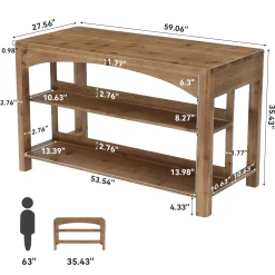Tribesigns 59-Inch Kitchen Island, Solid Wood Island Table with 3-Tier Storage for Kitchen Dining Room
