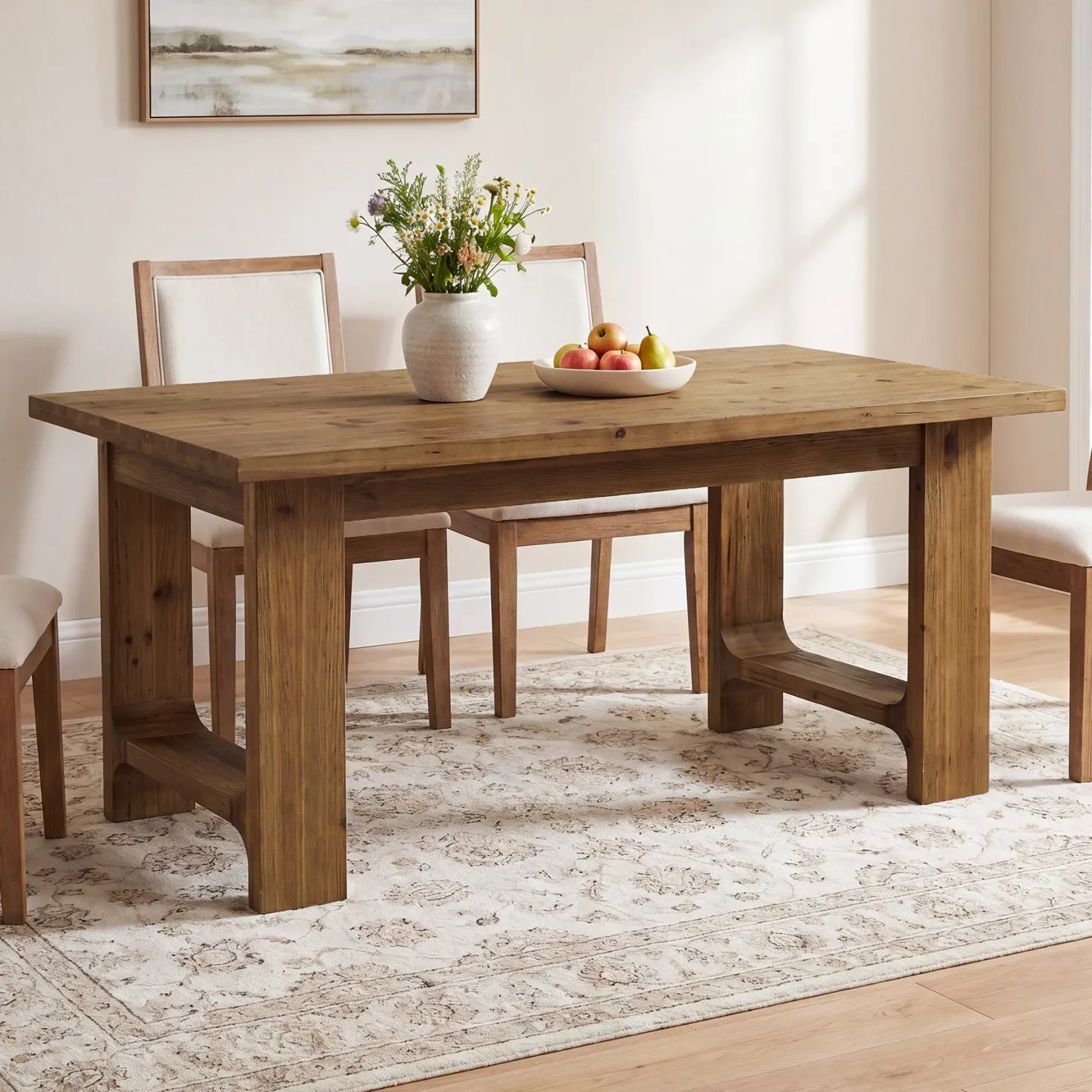 Tribesigns 63-Inch Solid Wood Dining Table with U-Shaped Legs, Farmhouse Kitchen Table for 6 People
