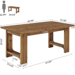 Tribesigns 63-Inch Solid Wood Dining Table with U-Shaped Legs, Farmhouse Kitchen Table for 6 People