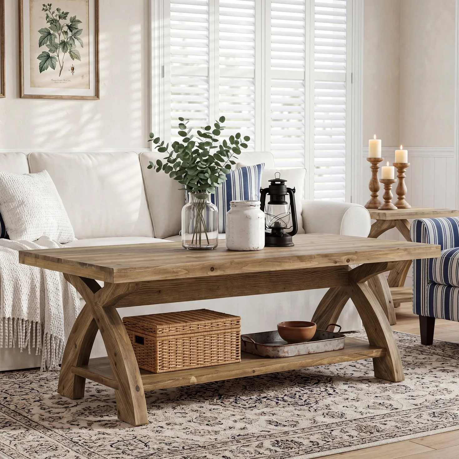 Tribesigns 47.24-Inch Solid Wood Coffee Table, X-Leg Center Table for Living Room