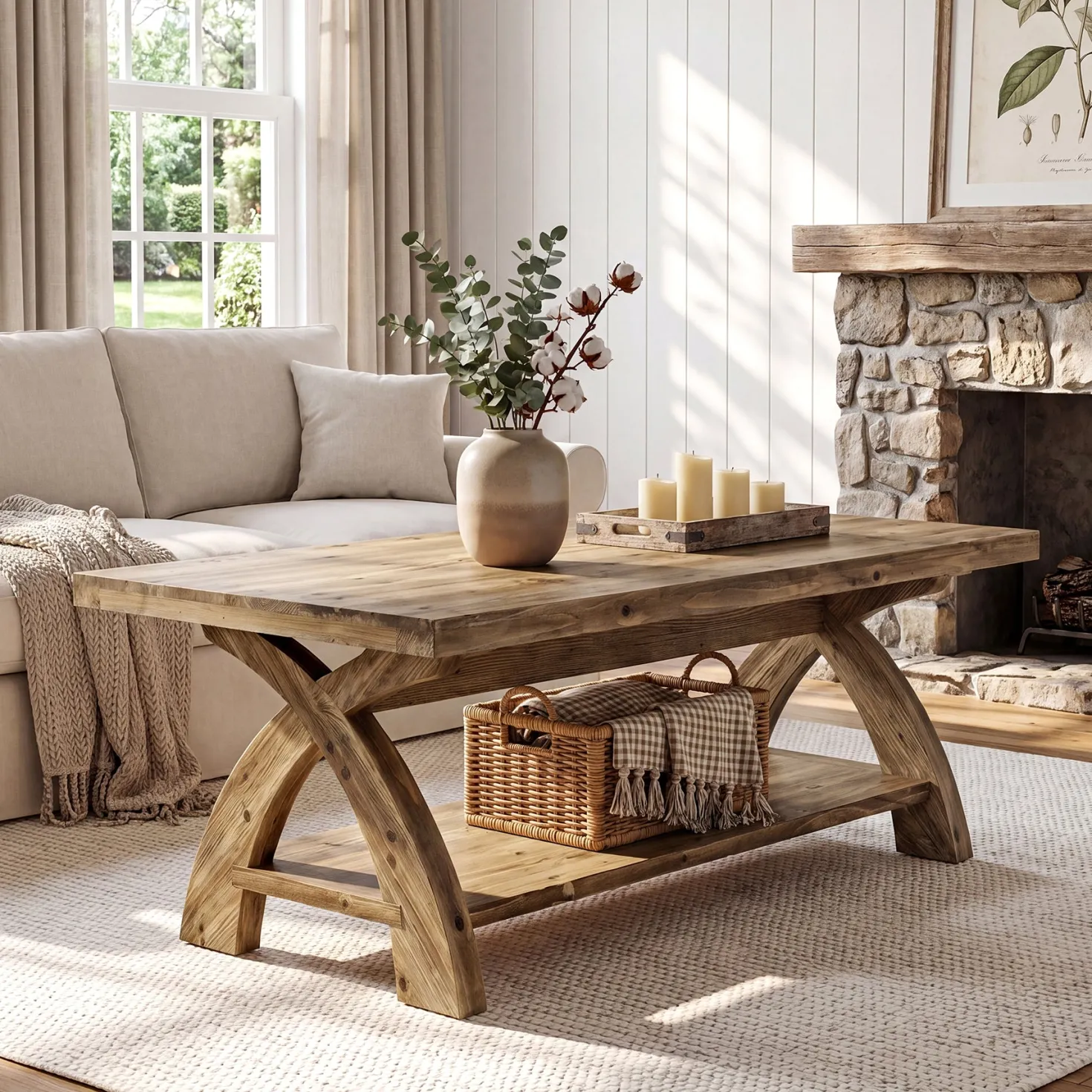 Tribesigns 47.24-Inch Solid Wood Coffee Table, X-Leg Center Table for Living Room