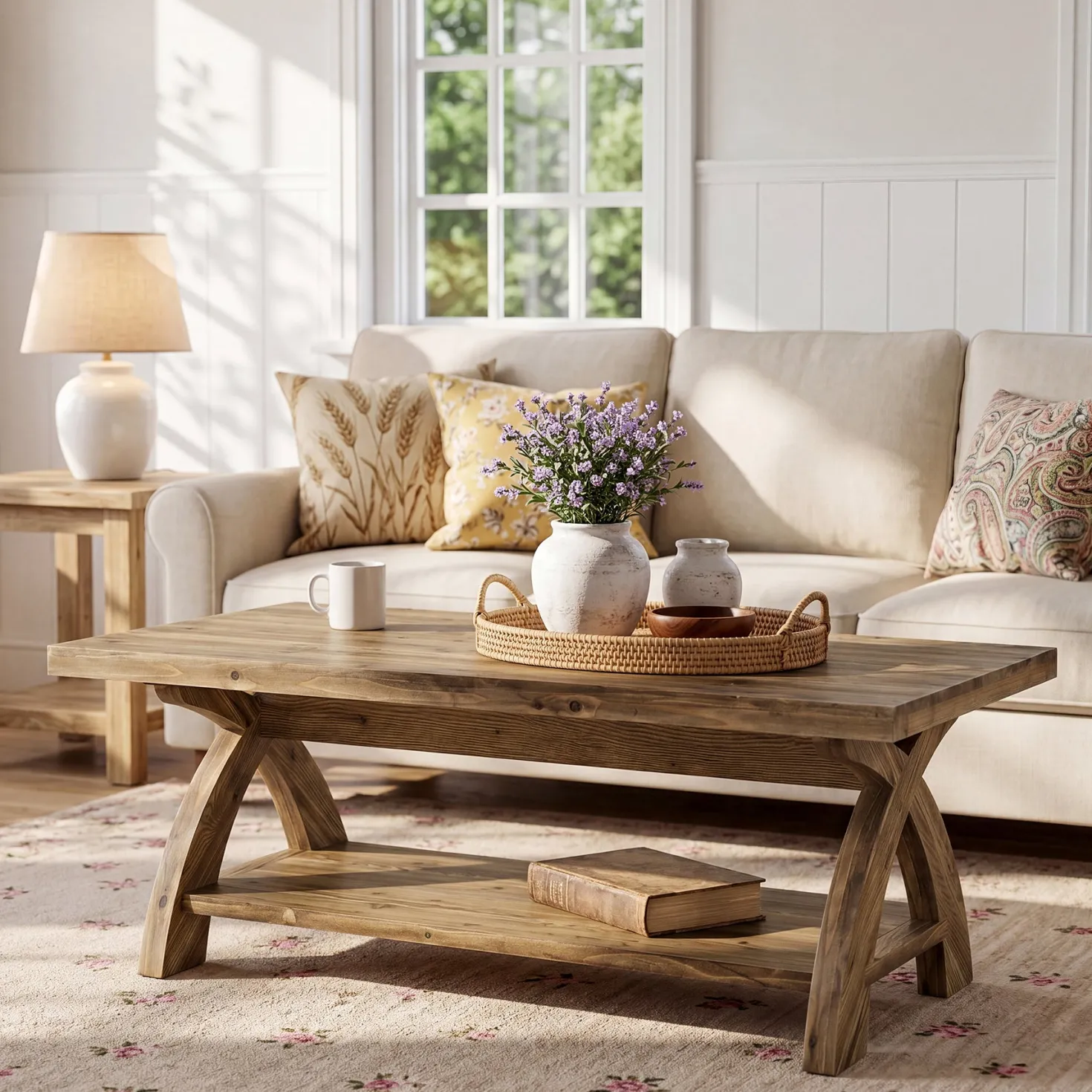 Tribesigns 47.24-Inch Solid Wood Coffee Table, X-Leg Center Table for Living Room