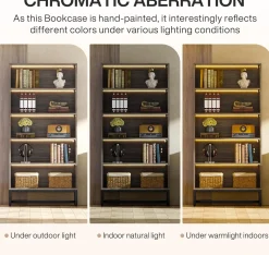 Tribesigns 70.8-Inch Tall Bookcase with LED Lights, 5-Tier Black Bookshelf Organizer