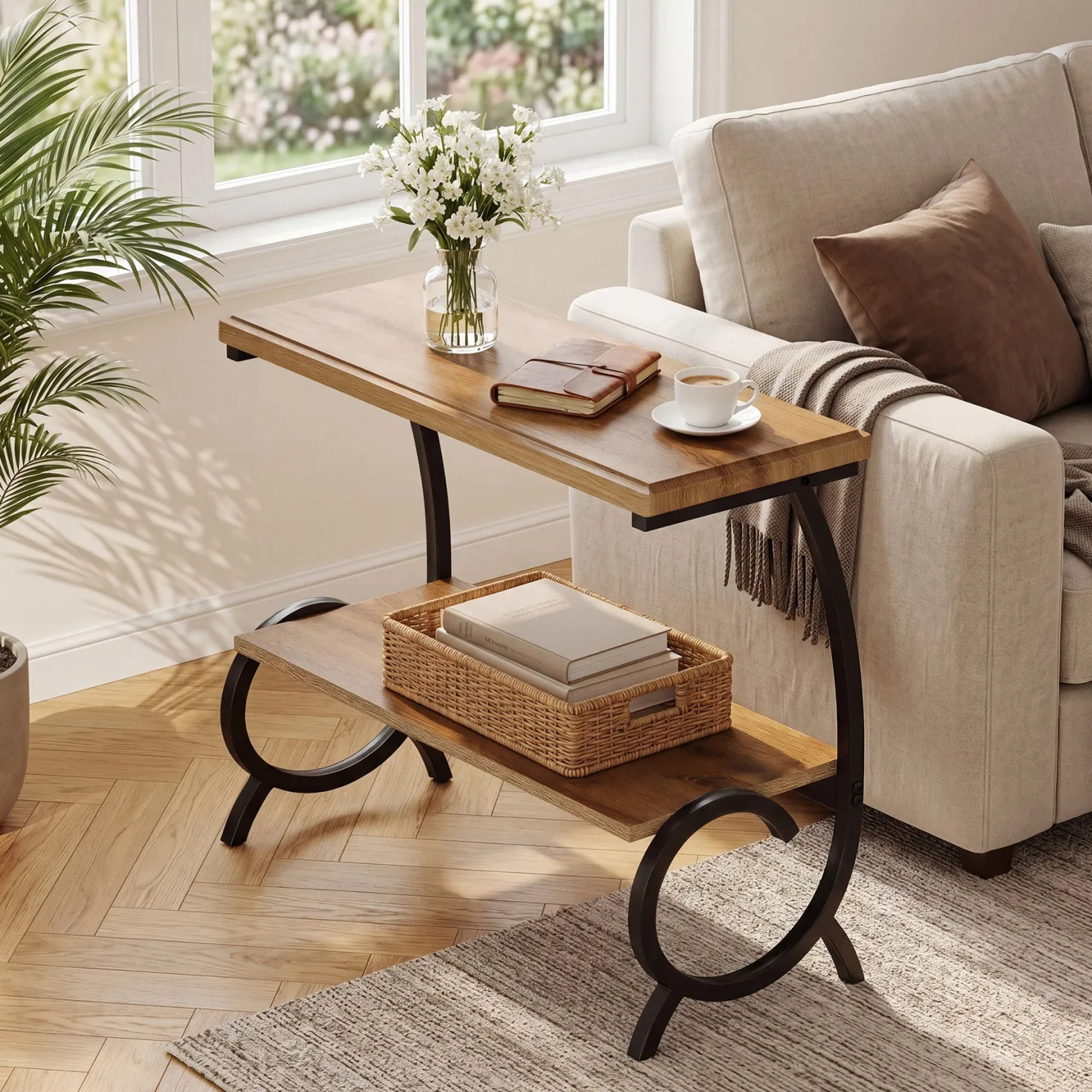 Tribesigns 2-Tier End Table, J-Shaped Side Table for Living Room
