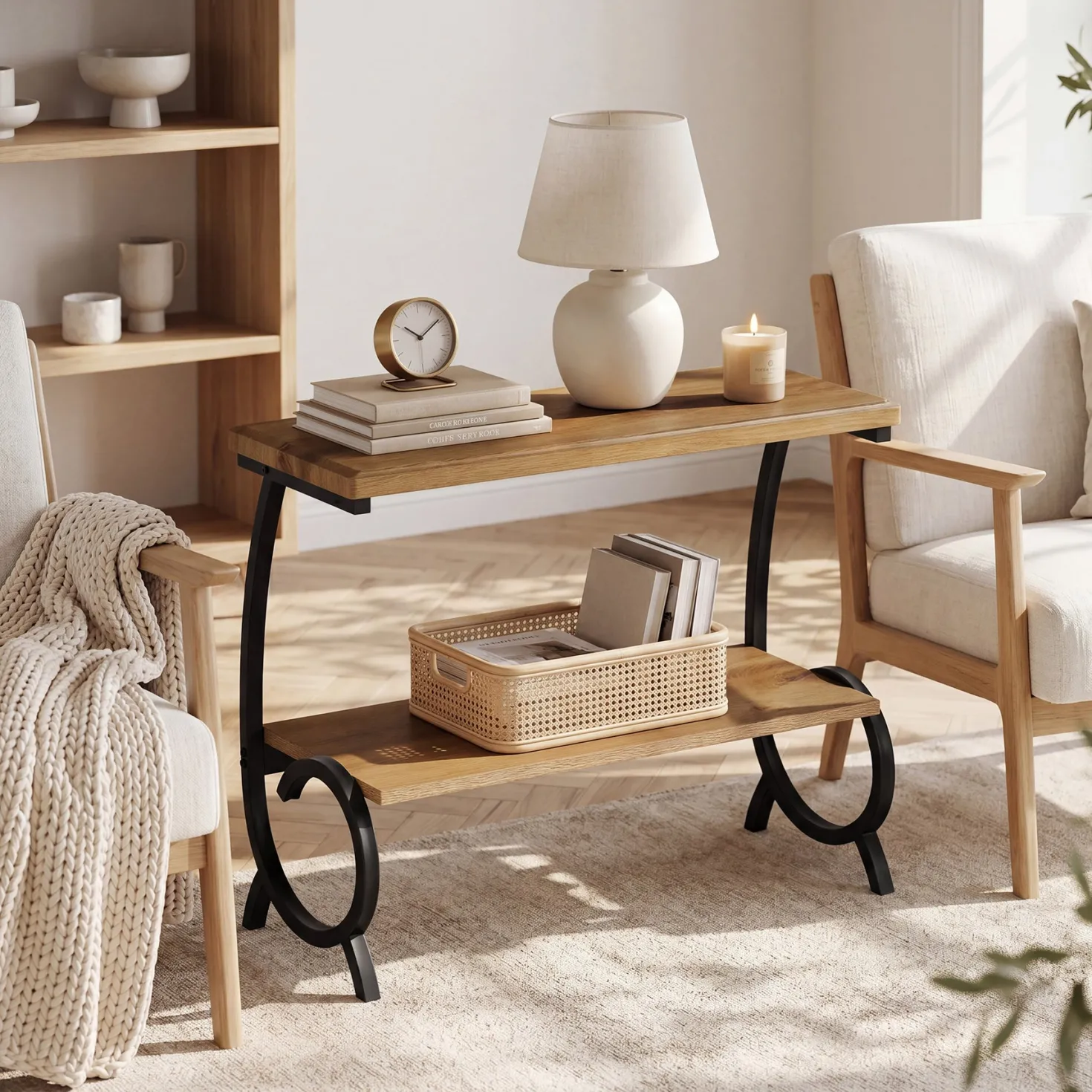 Tribesigns 2-Tier End Table, J-Shaped Side Table for Living Room
