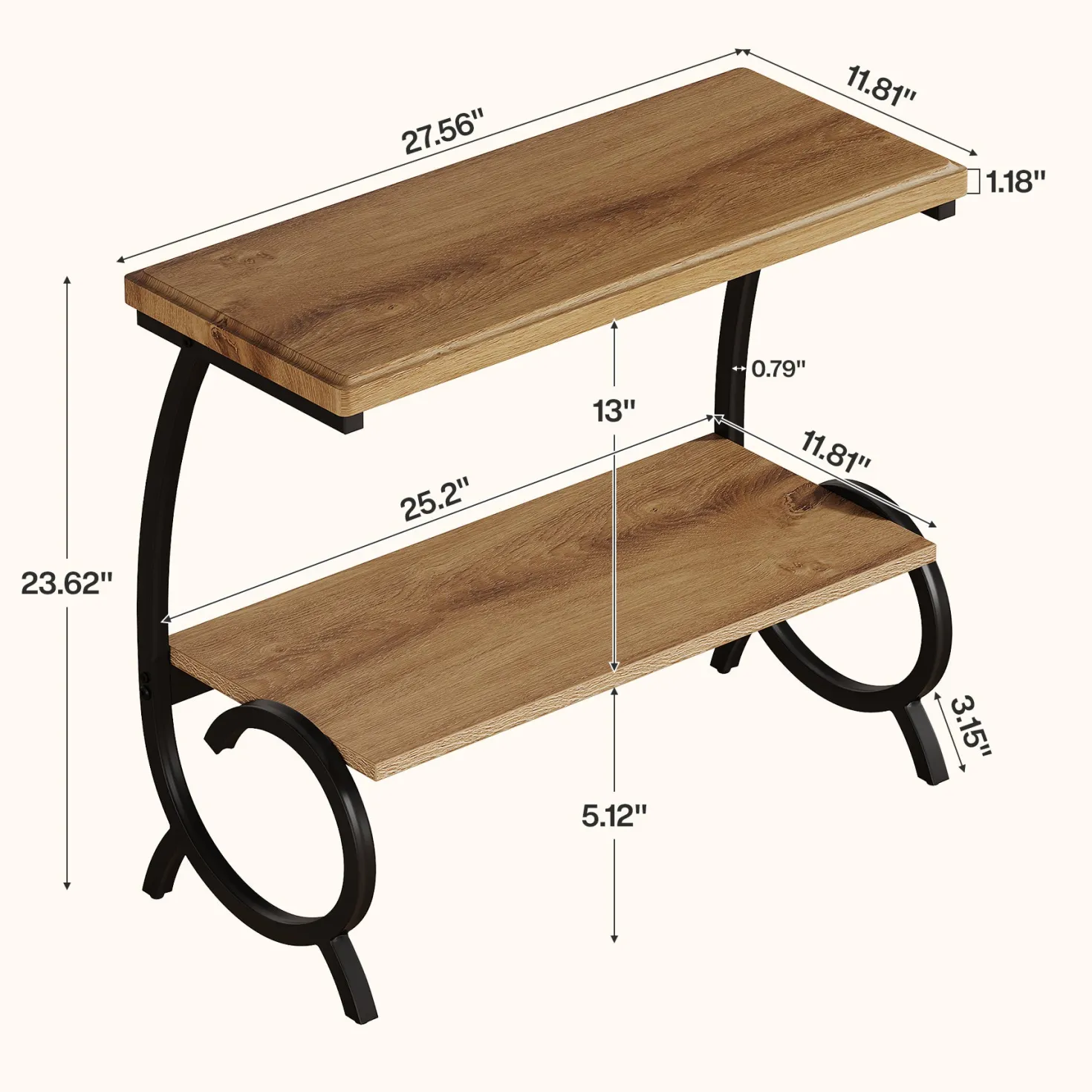 Tribesigns 2-Tier End Table, J-Shaped Side Table for Living Room