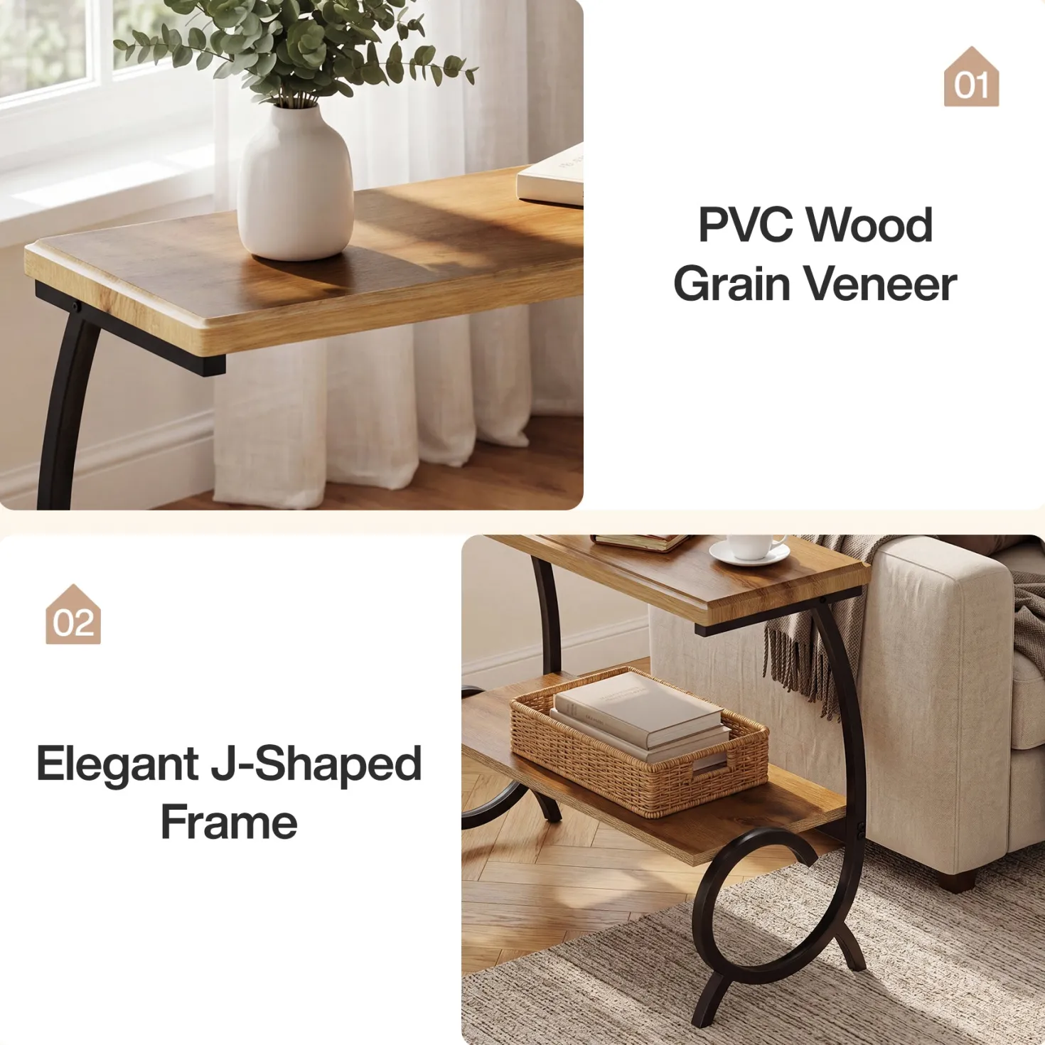 Tribesigns 2-Tier End Table, J-Shaped Side Table for Living Room