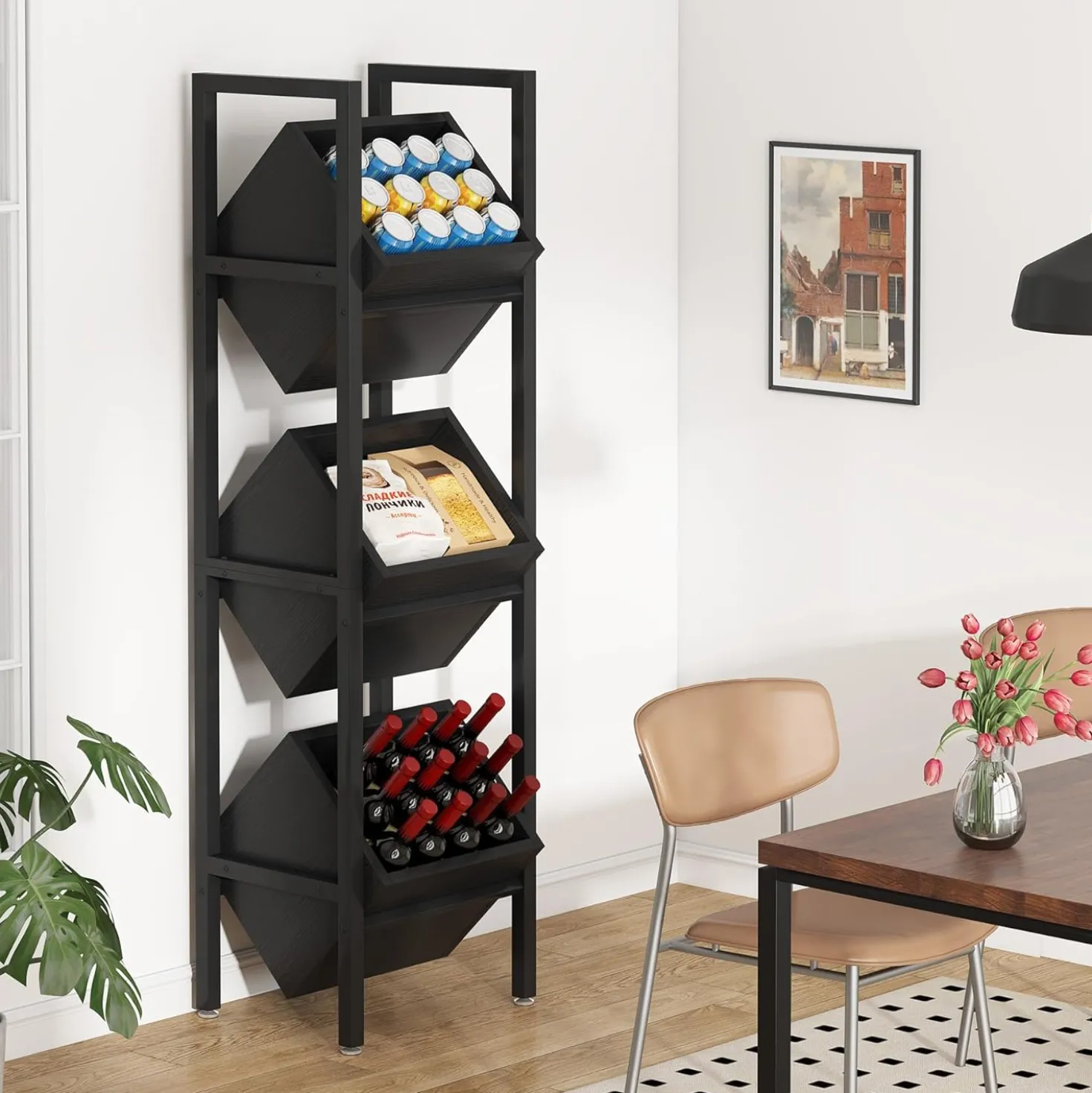 Tribesigns 3-Tier Freestanding Wine Rack, Wooden Wine Storage Stand for Kitchen and Cellar
