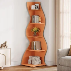 Tribesigns Wavy Corner Shelf, Modern 5-Tier Curved Bookshelf for Small Spaces