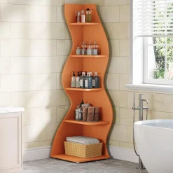 Tribesigns Wavy Corner Shelf, Modern 5-Tier Curved Bookshelf for Small Spaces