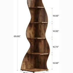 Tribesigns Wavy Corner Shelf, Modern 5-Tier Curved Bookshelf for Small Spaces