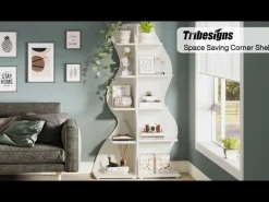 Tribesigns Wavy Corner Shelf, Modern 5-Tier Curved Bookshelf for Small Spaces