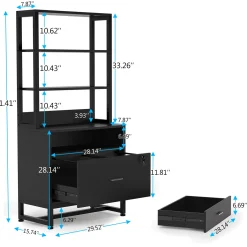 Vertical File Cabinet, 2 Drawers Filing Cabinet with Open Shelves
