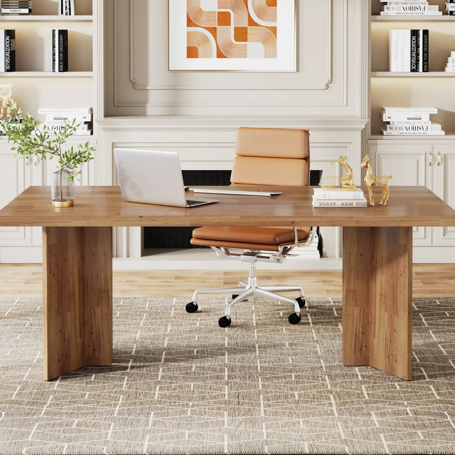 Vintage Executive Desk, 63" Farmhouse Computer Desk Conference Table