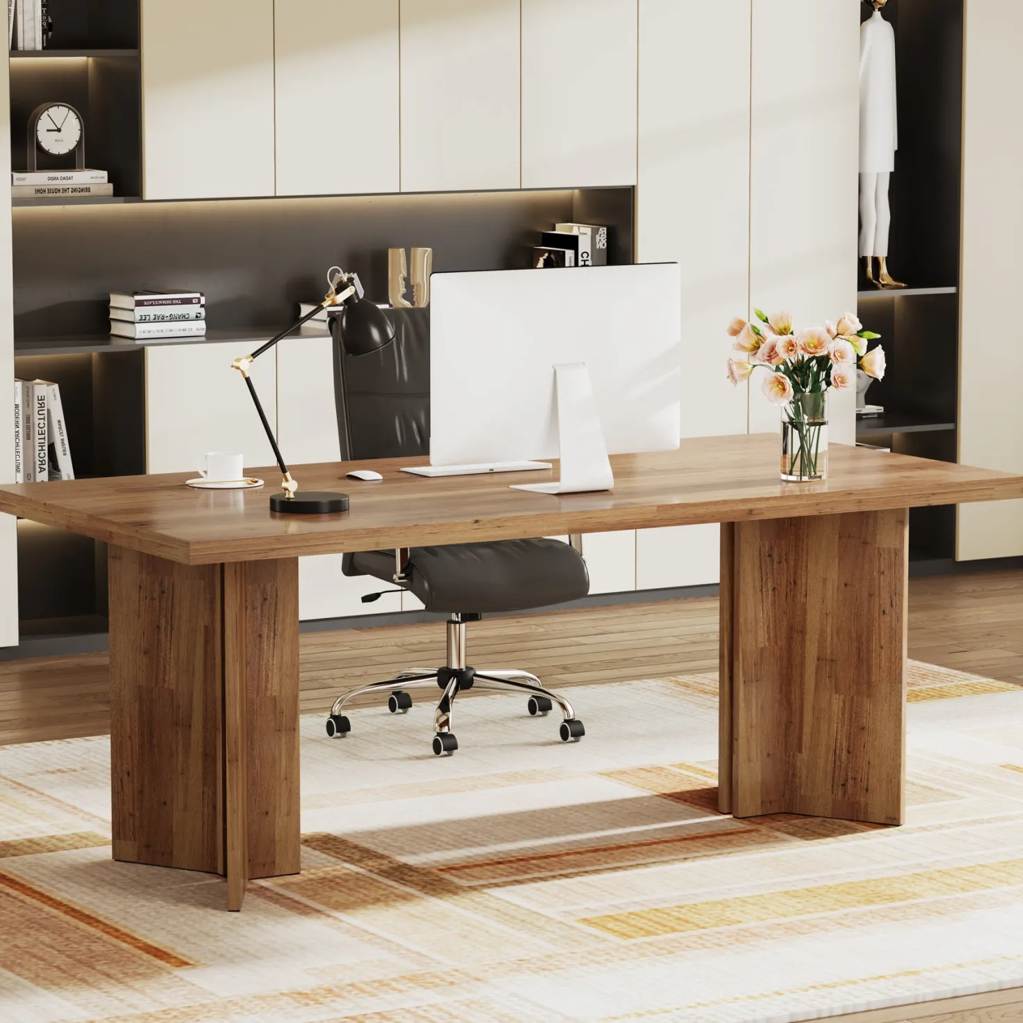 Vintage Executive Desk, 63" Farmhouse Computer Desk Conference Table