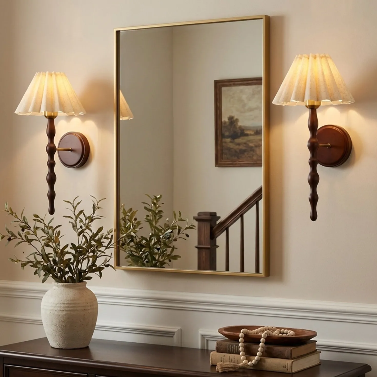 Vintage Wall Sconce, 19.7" 1-Light Wall Lamp with Faux Wood Metal Arm