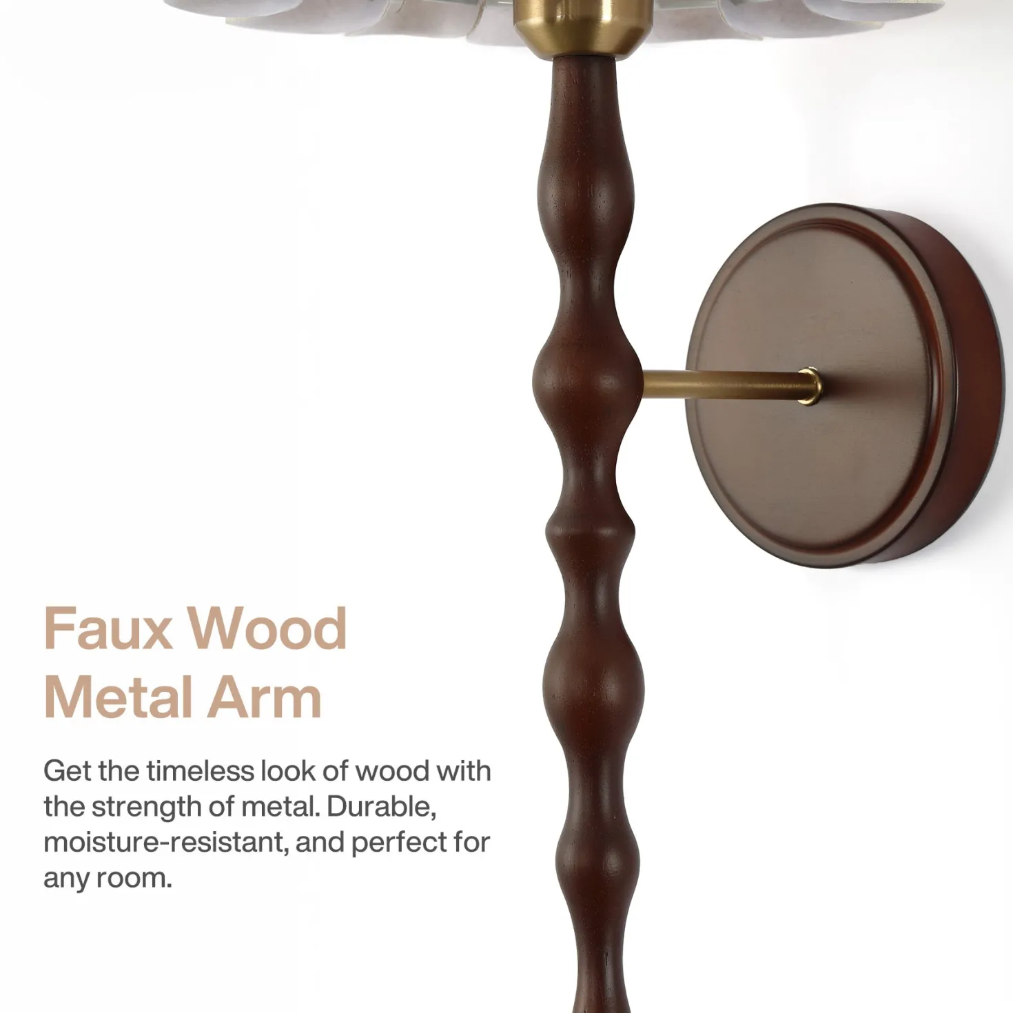 Vintage Wall Sconce, 19.7" 1-Light Wall Lamp with Faux Wood Metal Arm