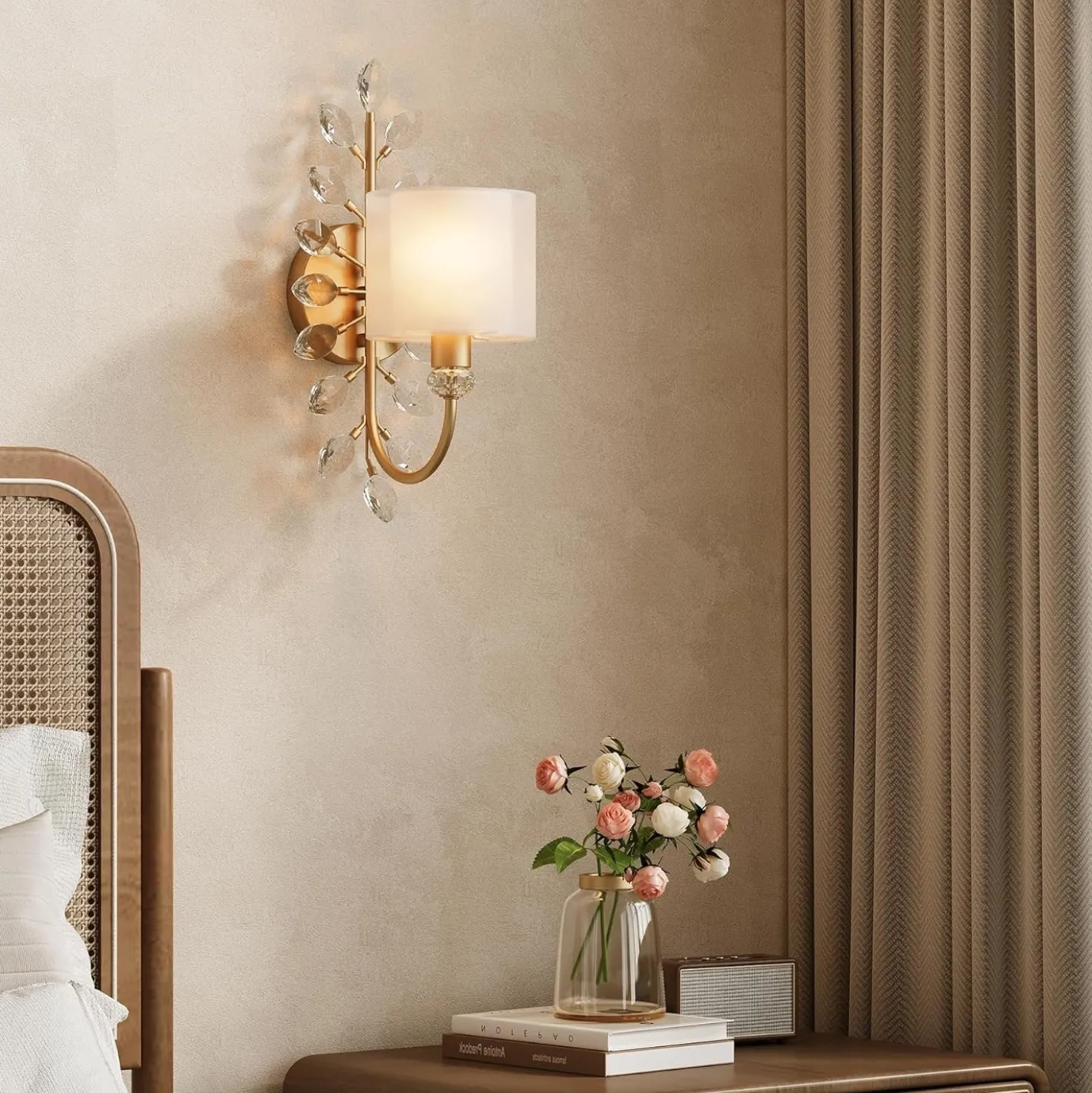 Wall Light Fixtures, Decorative Wall Sconce with Crystal Leaves Shape for Living Room(E12 Base)