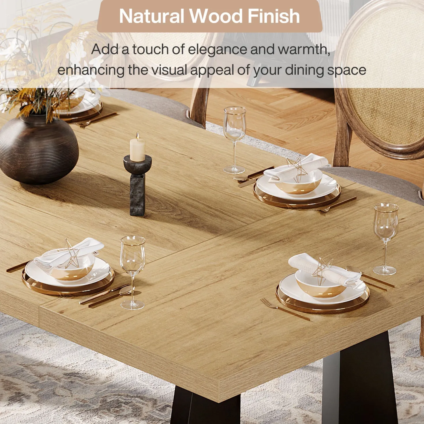 Wood Dining Table, 70" Rectangular Kitchen Table for 6-8 People