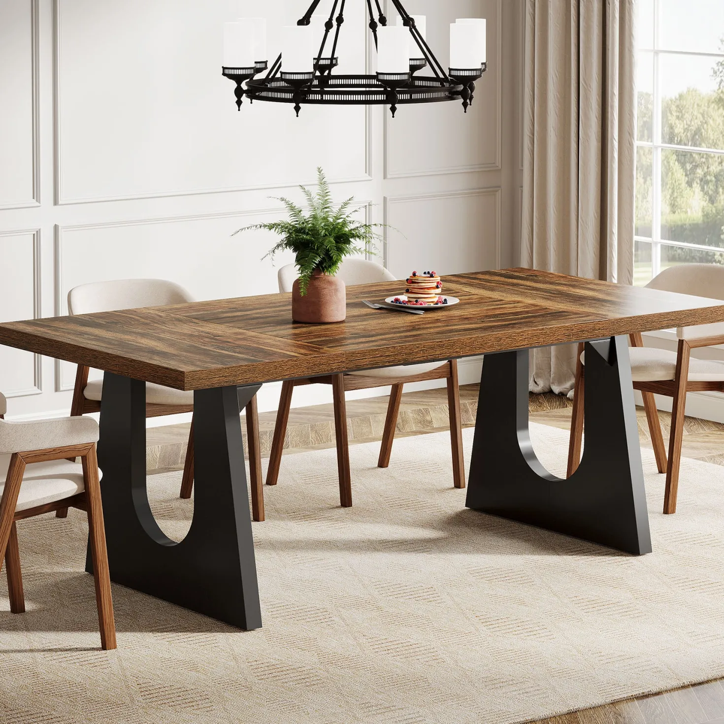 Wood Dining Table, 70" Rectangular Kitchen Table for 6-8 People