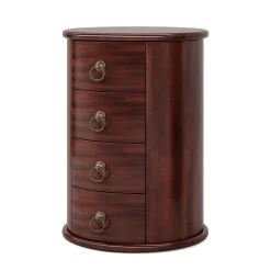 Wood End Table, Round Side Table With 4 Drawers(No Assembly Required)