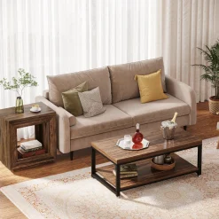 Wood End Table, Square Side Table Nightstands with Storage