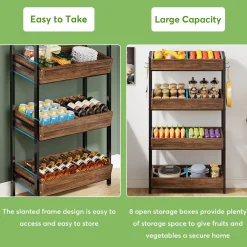 Wood Fruit Vegetable Storage Rack Stand, 4-Tier Storage Organizer