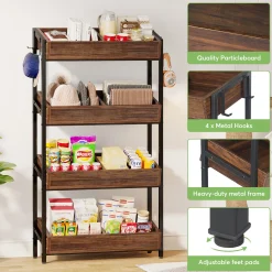 Wood Fruit Vegetable Storage Rack Stand, 4-Tier Storage Organizer