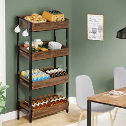 Wood Fruit Vegetable Storage Rack Stand, 4-Tier Storage Organizer