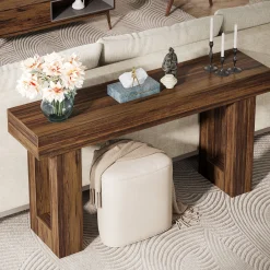 Wooden Sofa Table, 63-Inch Modern Console Table For Living Room
