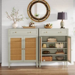 Wooden Storage Cabinet Sideboard with Adjustable Shelves and Drawer