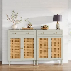 Wooden Storage Cabinet Sideboard with Adjustable Shelves and Drawer